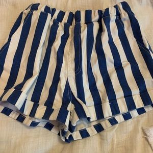 blue and white shorts